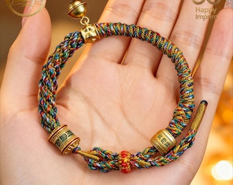 Rainbow Tibetan Woven Bracelet Buddhist Mantra Bracelet Powerful Protection Amulet Ward Off Negativity His Her Gifts for Couples Anniversary