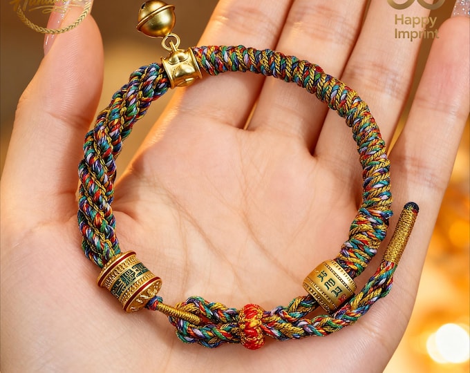 Rainbow Tibetan Woven Bracelet Buddhist Mantra Bracelet Powerful Protection Amulet Ward Off Negativity His Her Gifts for Couples Anniversary