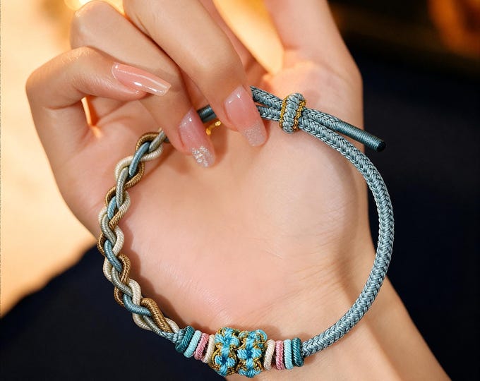 DIY Hand-Crafted Colorful Series - Cyan Adjustable Women's Woven Bracelets (12 Styles Available)/Lucky knots bracelet