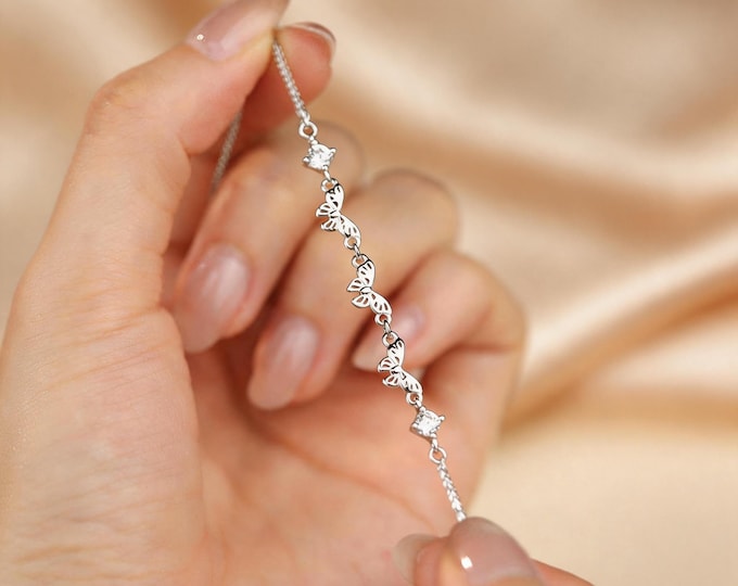 S925 Sterling Silver Shimmering Butterfly Bracelet - Delicate Hollow Charms, Dainty Micro Pave Zircon Chain, Minimalist Anniversary Gift