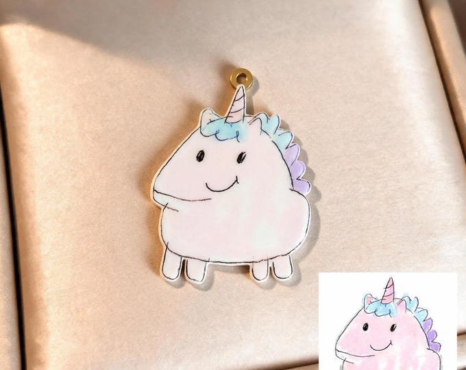 Custom Pink Unicorn Drawing Zipper Charms, Stainless Steel Necklace Pendant Charm Keychain Fridge Magnet, Unique Keepsake Gift for Her