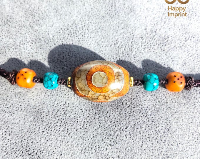 Natural Agate 3 Eyed Dzi Bead Necklace | Himalayan Energy Talisman | Meditation Accessories | Buddhist Protective Beads | Spiritual gift