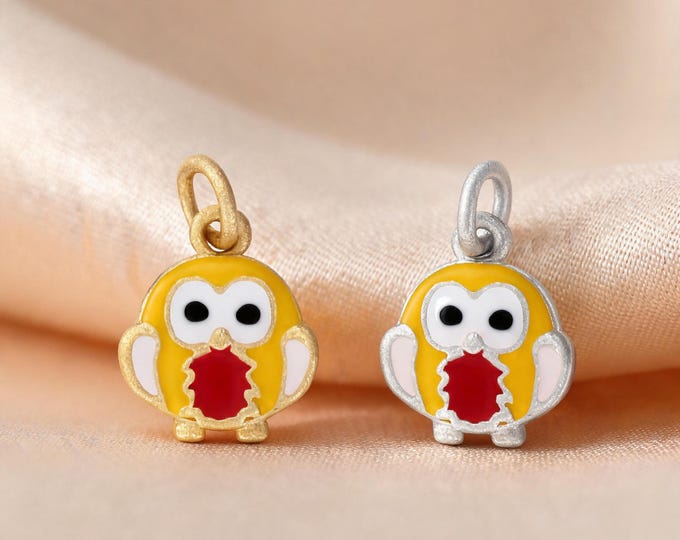 Premium S999 Sterling Silver Cute Cartoon Bird Charm Pendant with Double Loop for DIY Necklace Bracelet Earring Jewelry Making Supplies