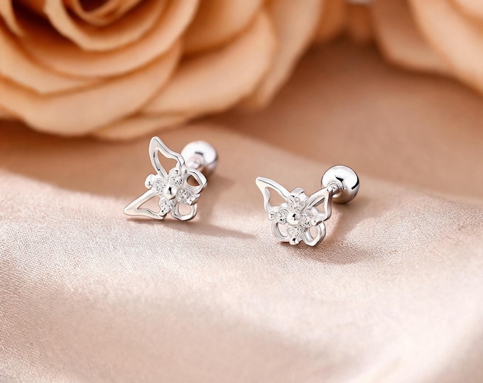 Charming S999 Sterling Silver Hollow Butterfly Stud Earrings, Sleep-Friendly Comfortable Design with Secure Screw Back, Sweet Gift for Her