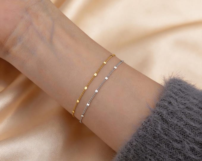 S925 Sterling Silver Sparkle Sequin Bracelet Shimmering Round Discs, Dainty Adjustable Bracelet, Minimalist Shimmering Birthday Gift for Her