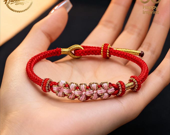Handmade Red String Peach Blossom Bracelet - Dainty Christmas Gift for Her（5 Colors Available）