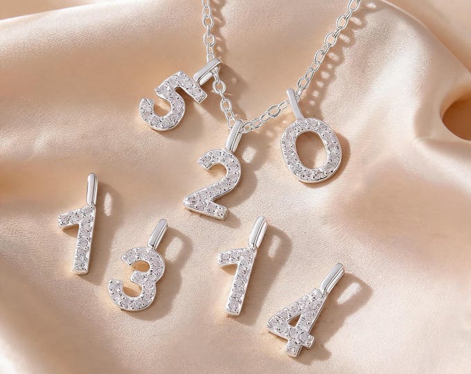 S999 Fine Silver Number Pendant Necklace, Dainty Custom Digit Charm, Minimalist Adjustable Chain Jewelry Gift for Her Women