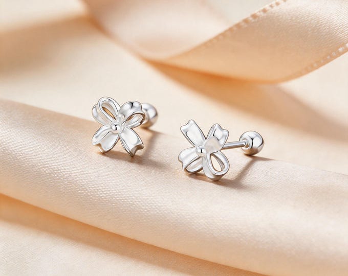 Dainty Minimalist S999 Sterling Silver 3D Origami Flower Screw Back Stud Earrings, Sweet Birthday Jewelry Gift for Daughter or Bridesmaid.
