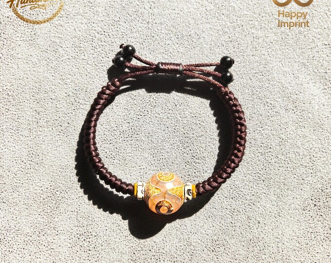 Natural Authentic 3 Eyed Dzi Bead Bracelet | Meditation Dzi Bead Bracelet | Rare Antique Agate Bracelet | Spiritual Energy Talisman