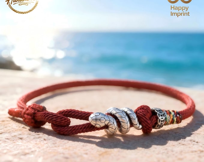 Handmade Burgundy Adjustable Sterling Silver Snake Bracelet – Surf Bracelet, Elegant Birthday Gift for Her