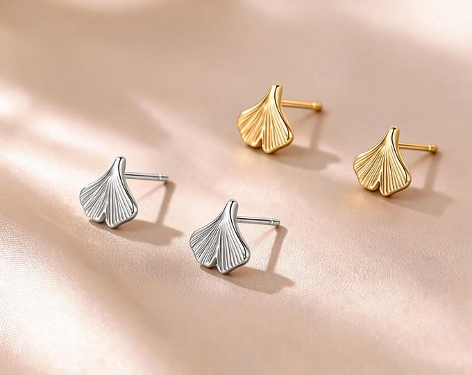 Exquisite Minimalist S925 Sterling Silver Textured Fan Shape Stud Earrings, Elegant Nature Inspired Jewelry Gift for Women and Her.