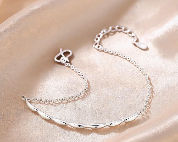 Minimalist S999 Sterling Silver Twisted Link Bracelet, Dainty Adjustable Chain, Anniversary Gift for Wife Girlfriend