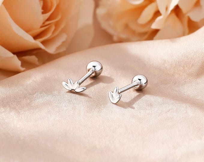 Unique Solid S999 Silver Asymmetric Leaf Flower Studs, Minimalist Self Care Jewelry, Cute Gift for Your Sister on Her Birthday.