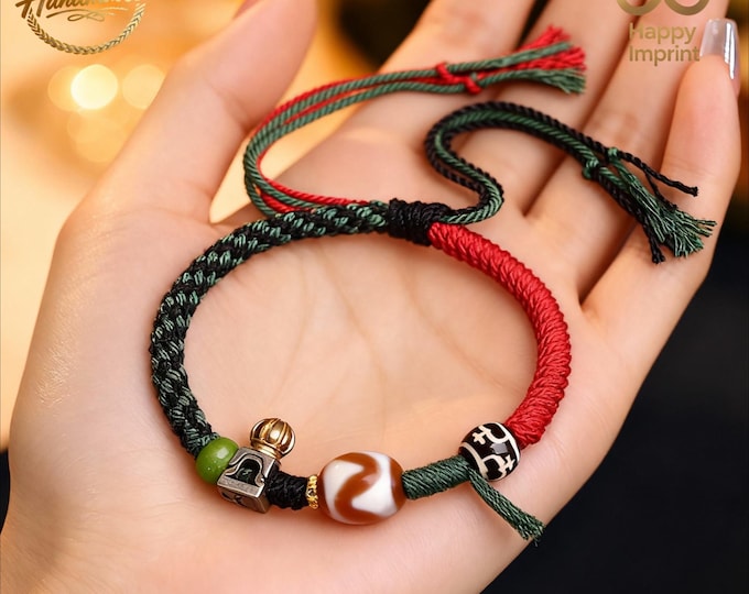 Tibetan Weave Bracelet Agate Dzi Bead Bracelet Slide Knot Bracelet Rope Knot Amulet Bracelet Blessing Bracelet Thoughtful Friend Gifts