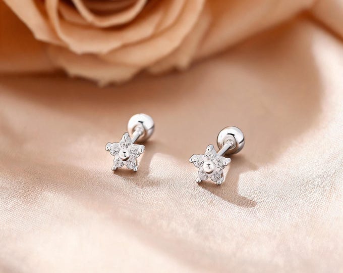Sparkling S999 Sterling Silver Star Studs with Micro CZ, A Lovely Self Care Jewelry Choice for You or A Sweet Surprise for Your Best Friend