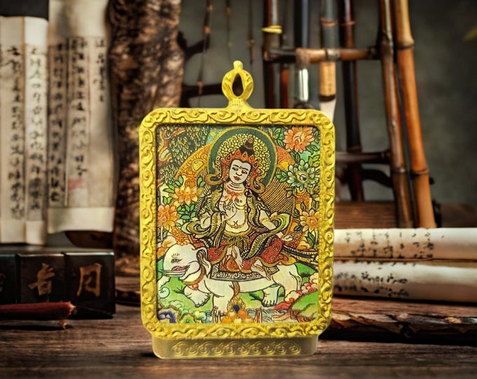 Temple Jewelry Hand Painted Thangka - Aries Scorpio Samantabhadra Talisman Necklace Pendant