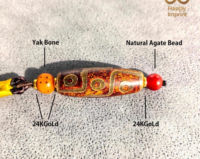 Himalayan Natural Agate Nine-Eyed Dzi Bead Necklace | Spiritual Awakening Amulet | Spiritual Aura Protective Talisman | Temple Jewelry