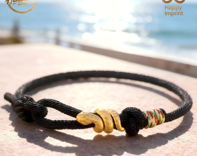 Handmade Black Adjustable Gold Snake Bracelet – Surf Bracelet, Matching Couple Bracelets
