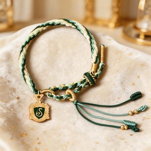 Handmade Magic Academy Braided Bracelet Wizard School House Crest Badge Fantasy Spirit Jewelry Woven Tassel Friendship Gift Her Him Custom