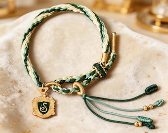 Handmade Magic Academy Braided Bracelet Wizard School House Crest Badge Fantasy Spirit Jewelry Woven Tassel Friendship Gift Her Him Custom
