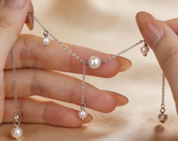 Dainty S925 Silver Glass Pearl Bracelet with Adjustable Tassel Charm, Elegant Jewelry Gift for Wife Girlfriend Anniversary Her