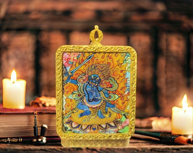 Temple Jewelry Hand Painted Thangka - Virgo Acala Talisman Necklace Pendant Gift