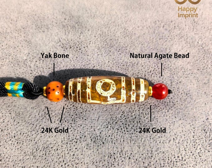 Himalayan Natural Agate Rare Three-Eyed Spiritual Power Dzi Bead | Spiritual Awakening Amulet | Living Buddha-Blessed Gift