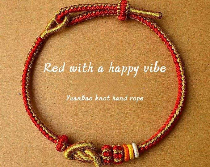 Yuanbao Knot / Lucky Knot Minimalist Chinese-style Handmade Woven Hand Rope (2 Colors)/Adjustable Bracelet/Handmade Jewelry/Cotton Bracelets