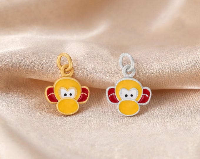 S999 Sterling Silver Cartoon Monkey Charm Pendant with Enamel for DIY Necklace Bracelet Earring Jewelry Making Supplies