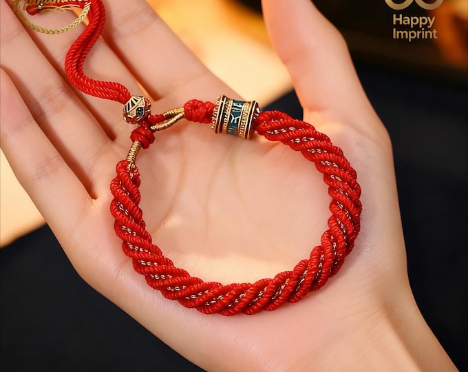 Red Lucky Tibetan Bracelet Adjustable Knot Protection Amulet Bracelet Blessing Bracelet Good Fortune Couple Christmas Gifts for Him or Her