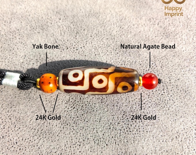 Himalayan Natural Agate Nine-Eyed Dzi Bead | Spiritual Awakening Amulet | Spiritual Aura Protective Talisman | Living Buddha-Blessed Gift