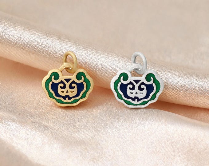 Solid S999 Sterling Silver Peace Lock Charm Pendant with Blue Green Enamel for DIY Necklace Bracelet Earring Jewelry Making