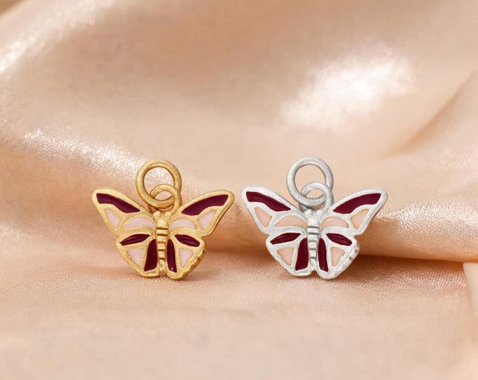 Premium S999 Sterling Silver Butterfly Enamel Charm Pendant with Double Loop for Handmade DIY Necklace Bracelet Earring Jewelry Making