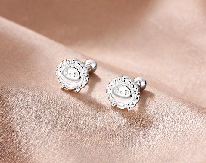 Charming S999 Sterling Silver Animal Face Stud Earrings, Cute Sculpted Kids Jewelry, Sweet Gift for Daughter or Niece.