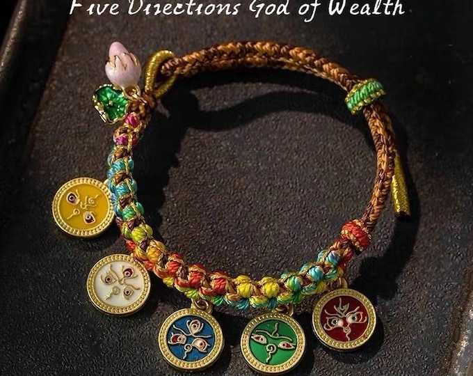 Five Directions Gods of Wealth woven bracelet/Woven Hand Rope/Buddhist talisman/Unisex Style/Adjustable Bracelet/Lucky knots bracelet