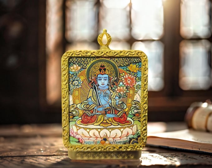 Temple Jewelry Hand Painted Thangka - Taurus Leo Ksitigarbha Talisman Necklace Pendant