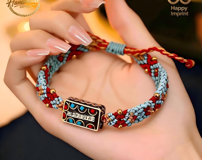 Woven Red String Feng Shui Bracelet, Adjustable Good Luck Temple Jewelry（6 Colors Available）