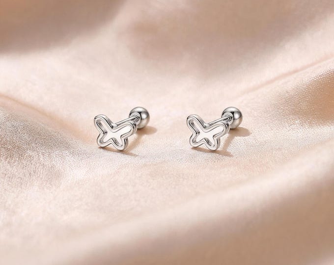 Adorable Minimalist S999 Sterling Silver Hollow Butterfly Stud Earrings with Secure Screw Back, Sweet Gift for Her Everyday Style