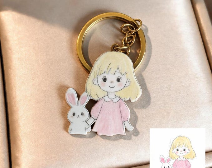 Custom Child Art Pendant, Stainless Steel Pendant Charm Keychain Zipper Charms Fridge Magnet, Personalized Kids Art Keepsake Gift for Mom