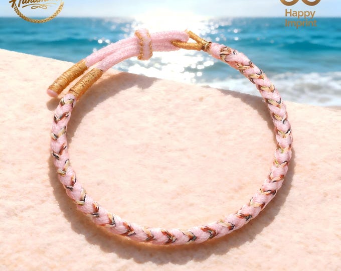 Hand-Knitted Dragon Scale Knot Pink-Gold Bracelet: Adjustable Minimalist Cord(4 Colors Available)/Couple's Bracelet/surfer bracelet