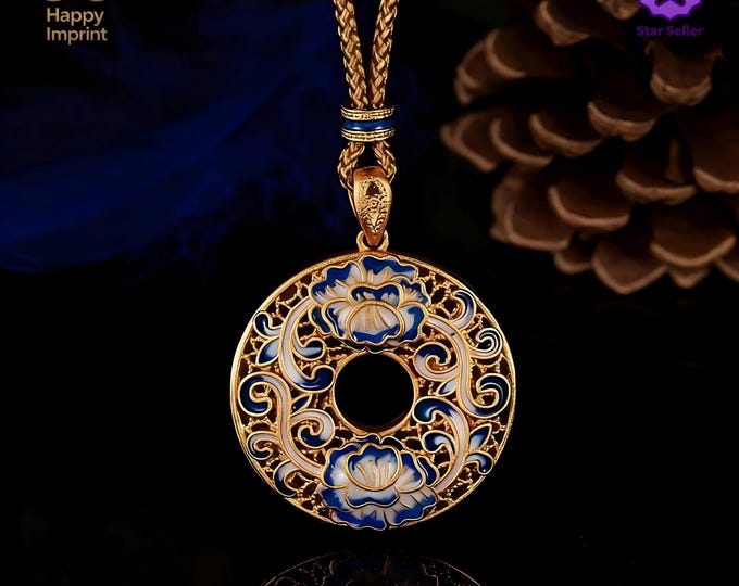 Personalized Handmade Dainty Enamel Openwork Gold-Plated Round Pendant Necklace | Gold Statement Necklace - Romantic Gifts for Her