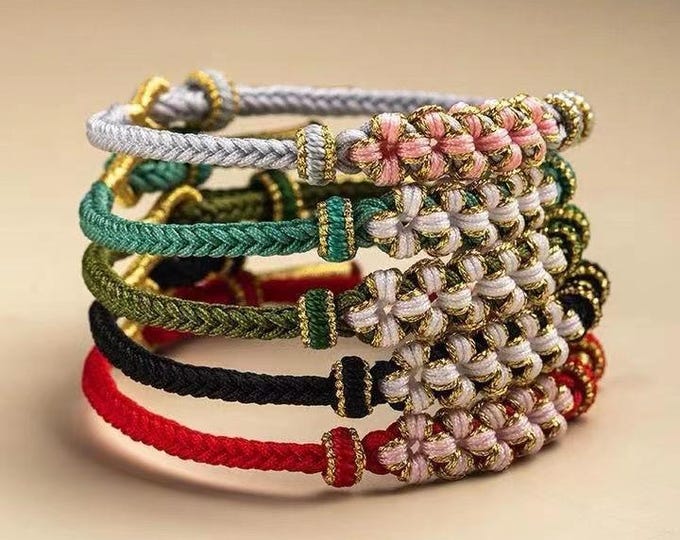 Women's Handmade Woven Peach Blossom Hand Rope (5 Colors Available)/Adjustable Bracelet/Couple's Gift/Lucky knots bracelet/Birthday Gift