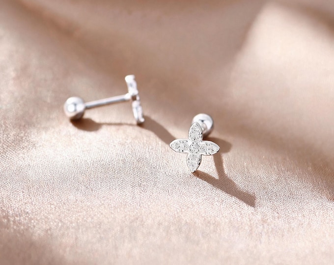 Charming S999 Sterling Silver Four Leaf Clover Stud Earrings, Dainty Micro Pave CZ Jewelry, Perfect Sweet Gift for Bestie or Sister.