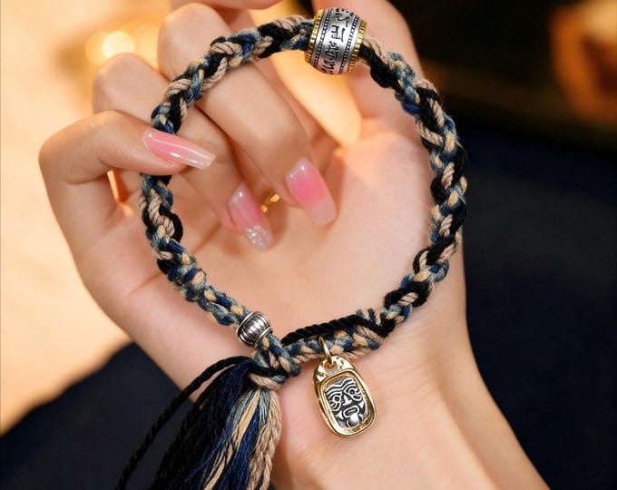 Tibetan Silver Blessing Hand-Woven Tibetan-Style Adjustable Couple-Style Bracelets (2 Colors: Blue/Pink)/Handmade Jewelry/Personalized Gifts