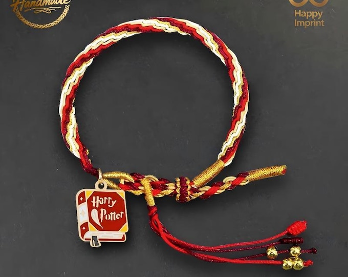 Red Magic Book Custom Badge Woven Red String Bracelet - Handmade Adjustable Dainty Good Luck Couples Bracelets