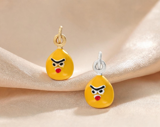 Premium S999 Sterling Silver Angry Bird Charm Pendant Enamel Finish for Handmade DIY Necklace Bracelet Earring Jewelry Making Supplies