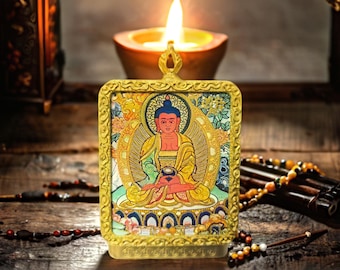 Tibetan Thangka Art Hand Painted -  Libra Capricorn Talisman Necklace Pendant Gift