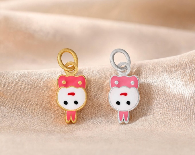 Premium Cute S999 Sterling Silver Enamel Rabbit Charm Pendant with Double Loop for DIY Necklace Bracelet Earring Jewelry Making Supplies