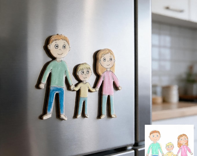 Custom Family Drawing Fridge Magnet, Personalized Kids Art Necklace Charm Keychain Zipper Charms, Photo Keepsake Gift for Mom and Dad