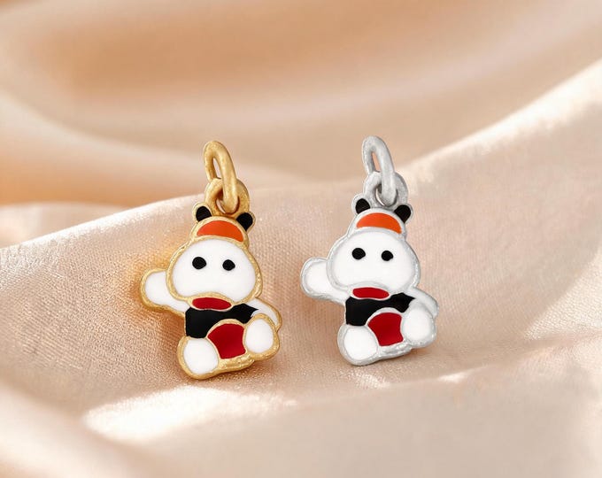 Tiny S999 Sterling Silver Christmas Cartoon Charm Pendant with Enamel for DIY Necklace Bracelet Earring Jewelry Making Supplies
